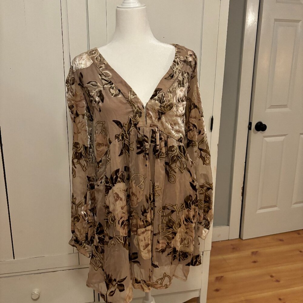 Free people Velvet floral babydoll long sleeve dress